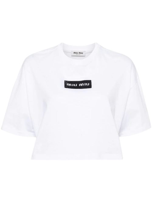 White cotton jersey t-shirt Miu Miu | MJN385S-23214ATF0009